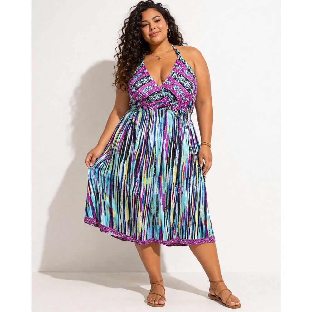 She’s Cool Multicolor Paisley Halter Boho Sundress Women’s 2X Summer Dress
